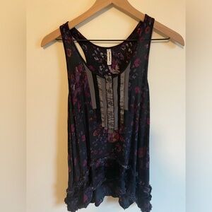 Free People Floral Sleeveless Top - Black and Purple